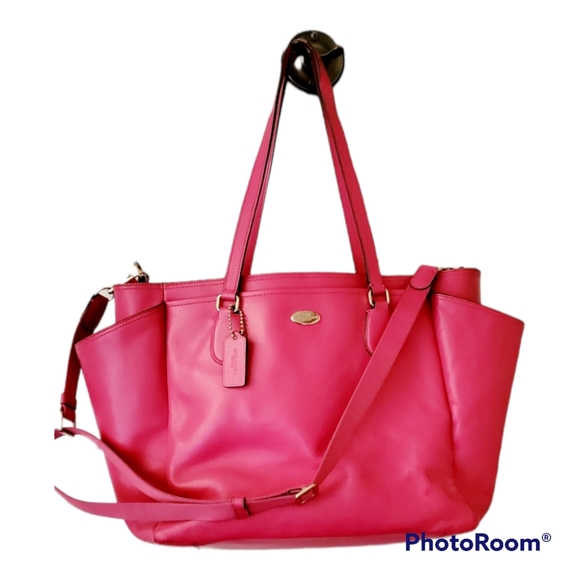 Bright Pink Leather Coach Diaper Bag - Picture 1 of 10